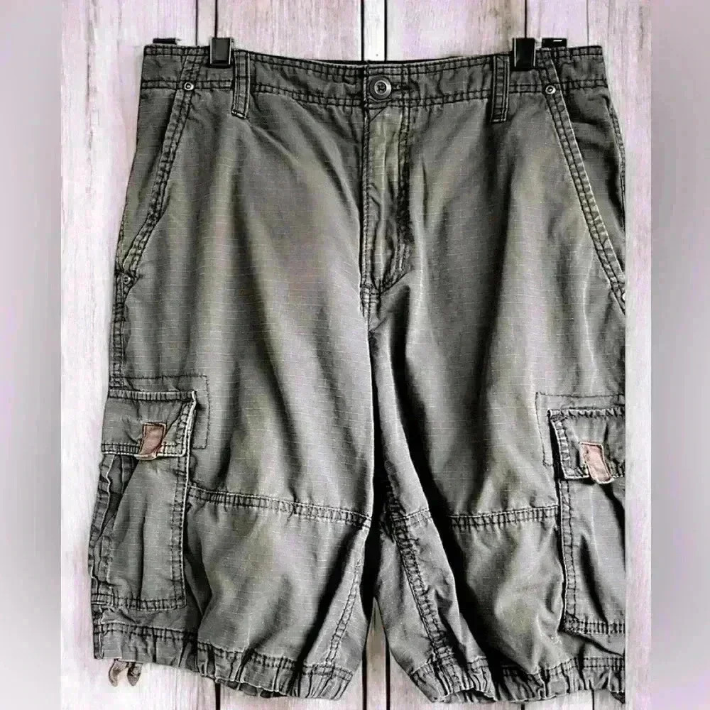 Ocean Pacific Shorts Men’s 30 Gray OP Cargo Ripstop Parachute Y2K Paratrooper